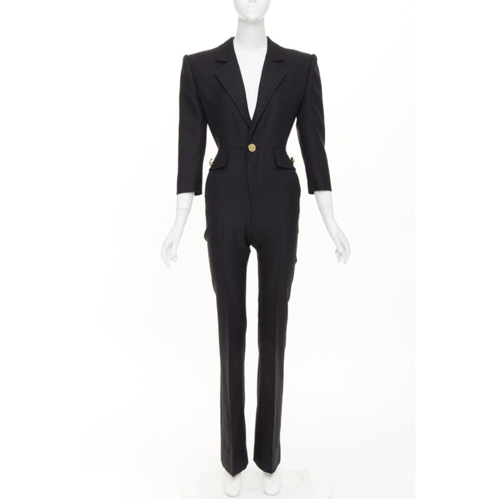 Saint Laurent 2022 Black Padded Shoulder Blazer Jumpsuit